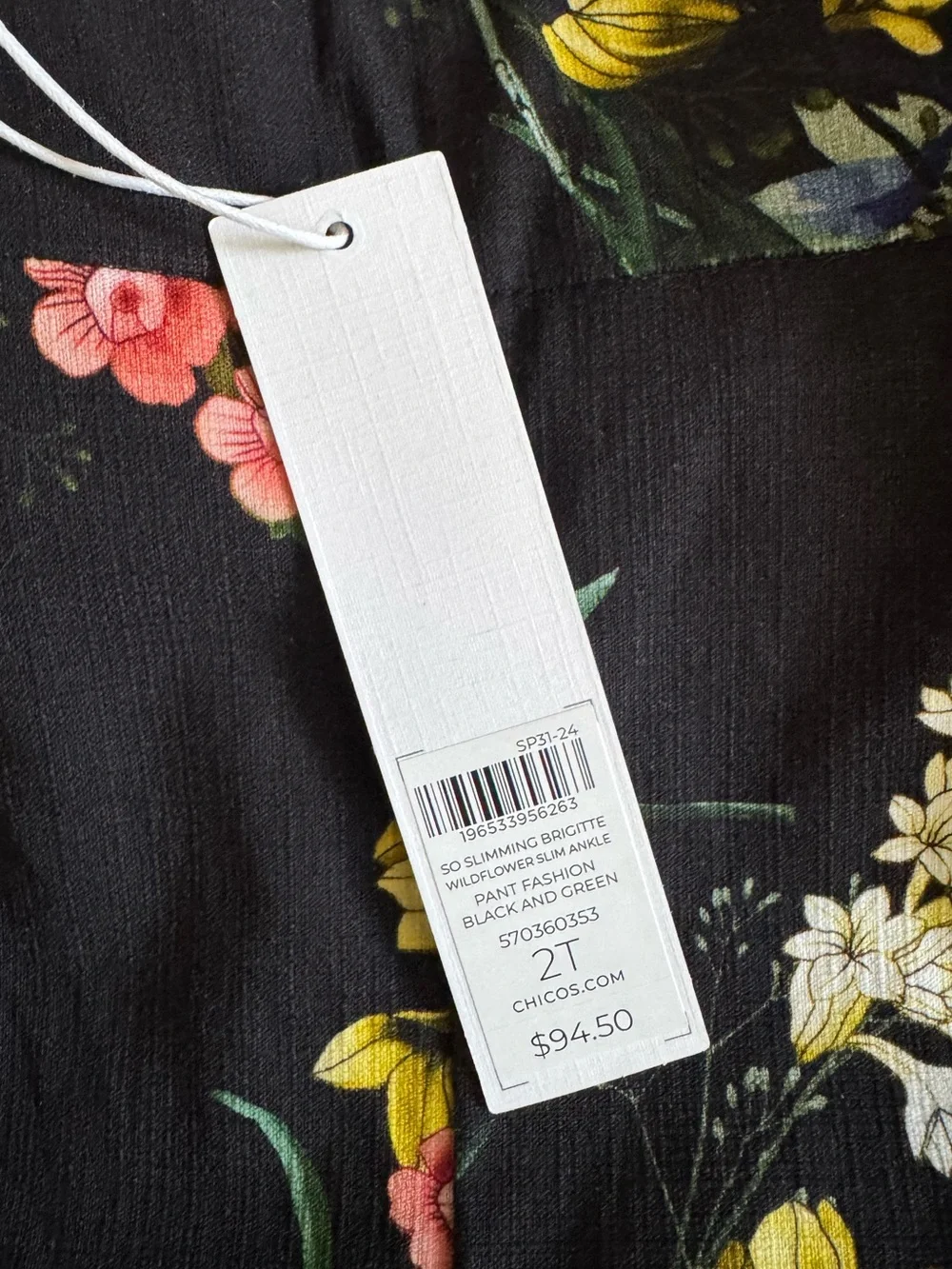 Chico’s So Slimming Brigitte Slim Ankle Pants Black Floral Size 2T (US 12T)